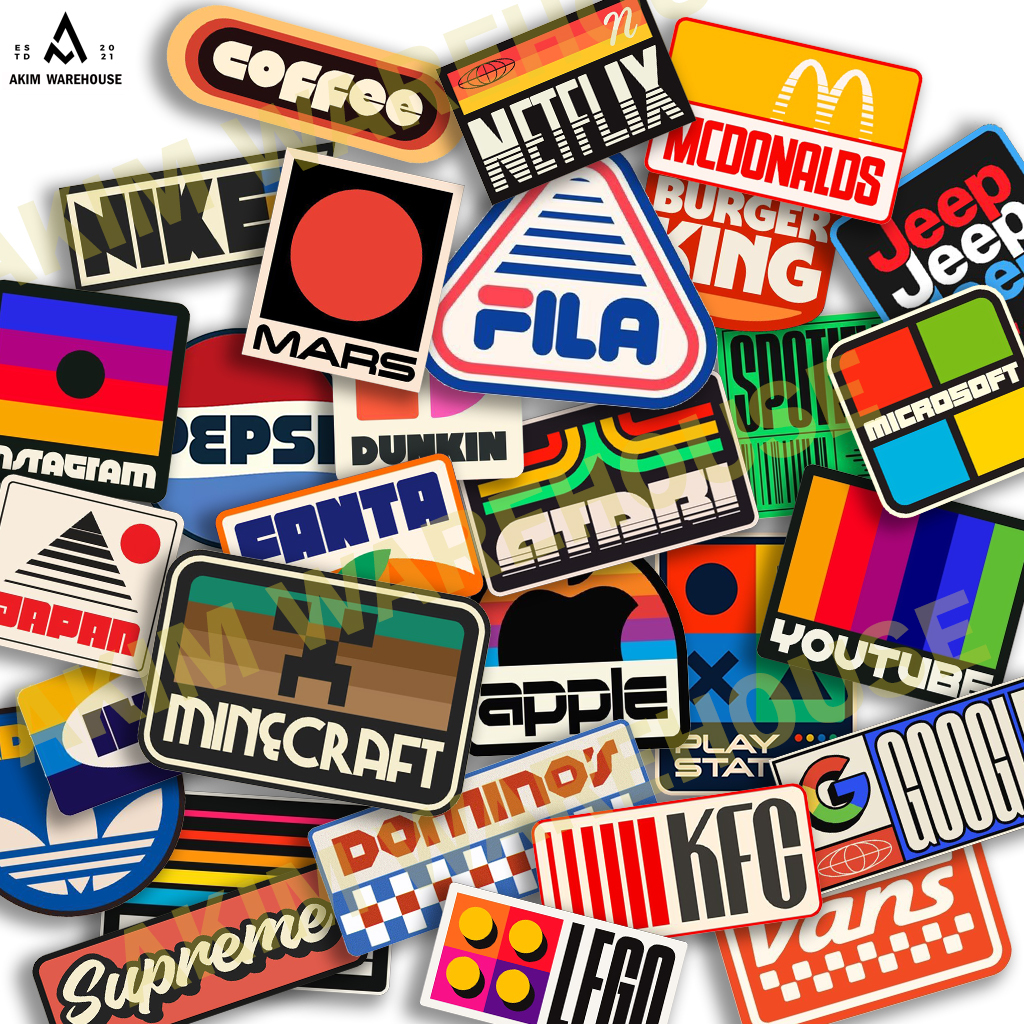 Stiker Laptop Handphone Motor Helm Retro Famous Brand Anti Air Aesthetic /Nike/Supreme/microsoft/pep