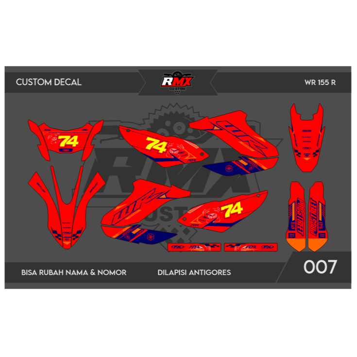 DECAL WR 155 (007) DEKAL STIKER WR 155 R 2019 2020 2021 2022 HITAM MERAH, KUNING, HIJAU, BIRU TUA/MU