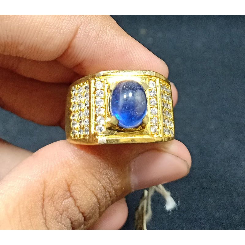 CINCIN PERMATA BATU BLUE SAFIR ASLI NATURAL LENGKAP DENGAN SERTIFIKAT