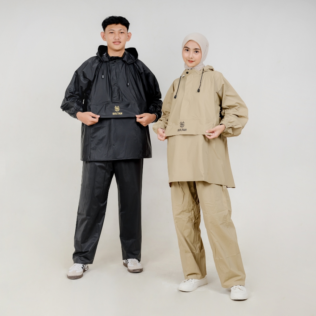 SULTAN Jas Hujan Kanguru Pria Wanita Setelan Baju + Celana Dewasa Cream