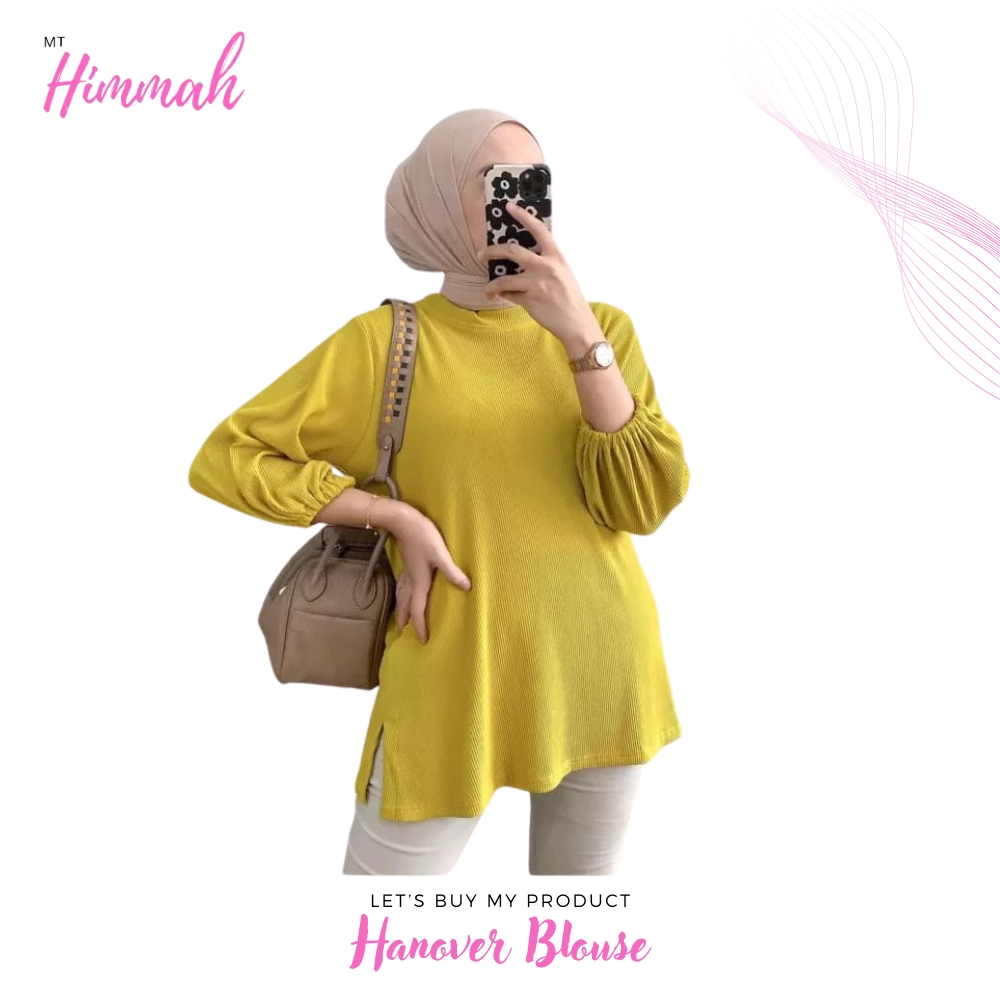 Atasan Blouse Hanover Rajut Oversize Tangan Balon Knit Premium