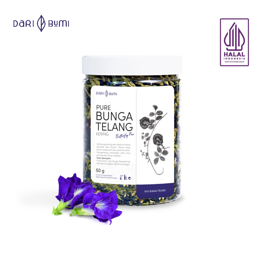 

Dari Bumi Teh Bunga Telang Kering 50 Gr Butterfly Pea Teh Herbal