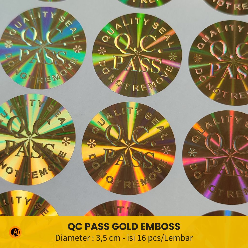 

Stiker Hologram QC Pass Gold Besar diameter 3,5 cm Emboss