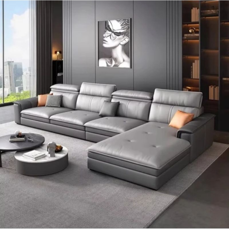 IDEA - Sofa L Sudut Sofa Keluarga Bahan Kulit