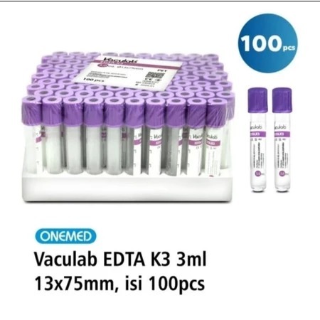 Tabung Darah Vaculab EDTA K3 3cc 3ml OneMed Box 100pc