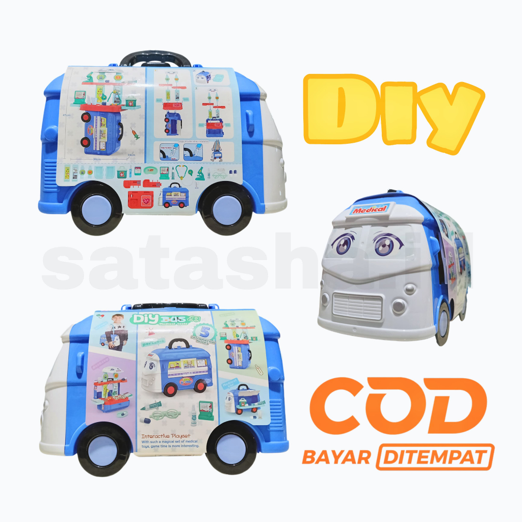 [BISA COD] Mainan Peralatan Dokter Bus Medical DIY Dokter Kit Stetoskop Ambulan Mainan Instrumen Med