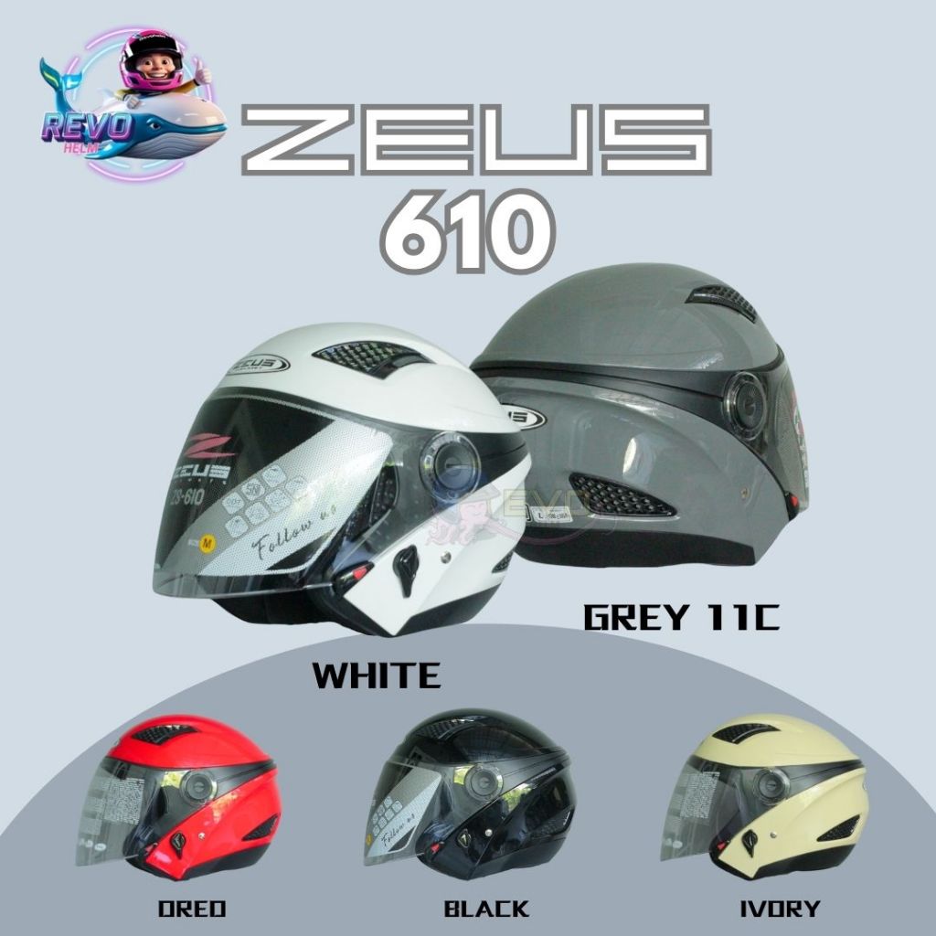HELM ZEUS 610 & ZEUS 210K HALF FACE SOLID ORIGINAL, HELM PRIA WANITA DEWASA, ZEUS HELMET OFFICIAL