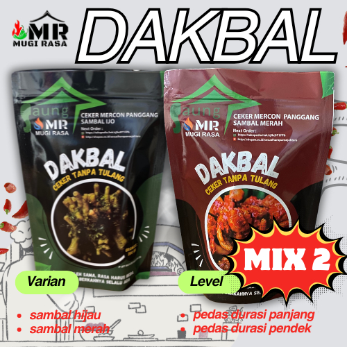 

Dakbal / mix 2 pcs / ceker mercon tanpa tulang / ceker mercon / oseng mercon / sambal merah /sambal hijau / ceker tanpa tulang / 200 gram / makanan instan / ready to eat