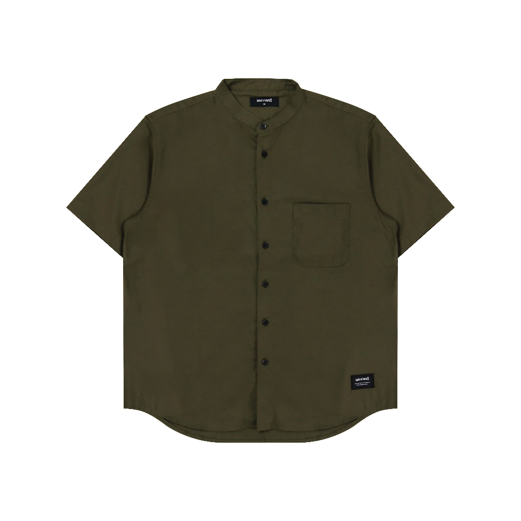 Kemeja Koko Pria Shanghai Polos Lengan Pendek Katun Hijau Army / Baju Koko Pria Polos Katun Arny BAF