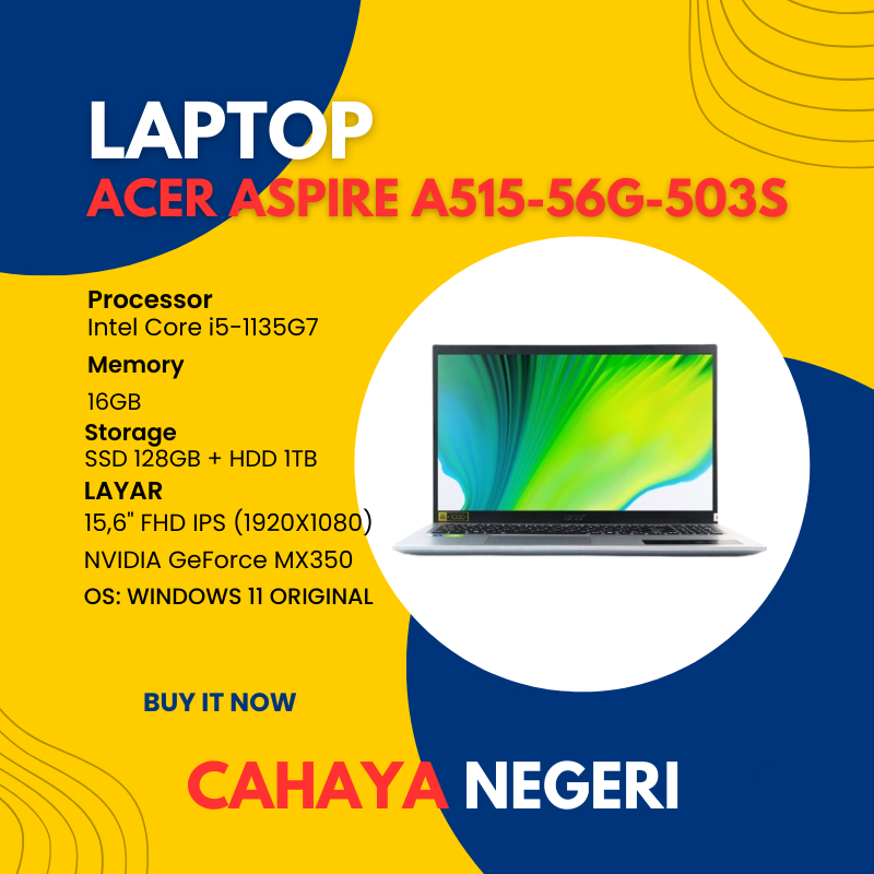 PROMO LAPTOP Acer Aspire A515-56G-503S INTEL CORE I5 RAM 16GB HDD 1TB + SSD 128GB FREE TAS