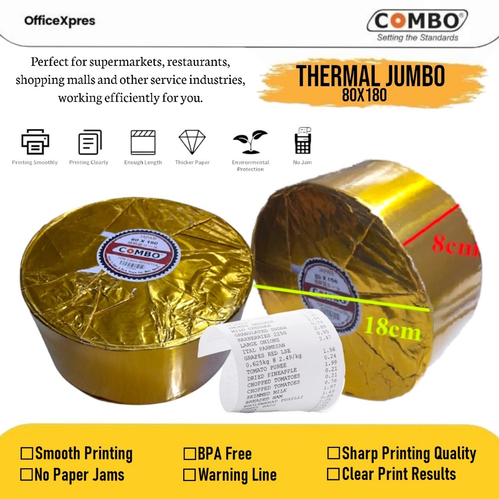 

Kertas Struk Kasir Jumbo / Kertas Thermal 80 x 180 / Kertas Kasir , ATM / Paper Roll Jumbo 80x180
