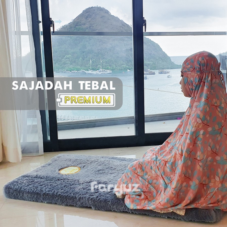 Sajadah Super Tebal 5cm Sejadah Bulu Rasfur Busa Empuk Premium - Biru Tua, Sajadah 5cm sajadah tebal