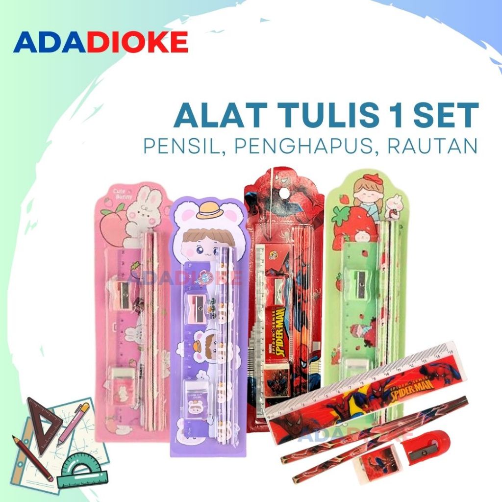 

Stationery Set Alat Tulis 5 in 1 Pensil Set Alat Tulis Anak Paket Alat Tulis Pensil Penghapus Penggaris Rautan