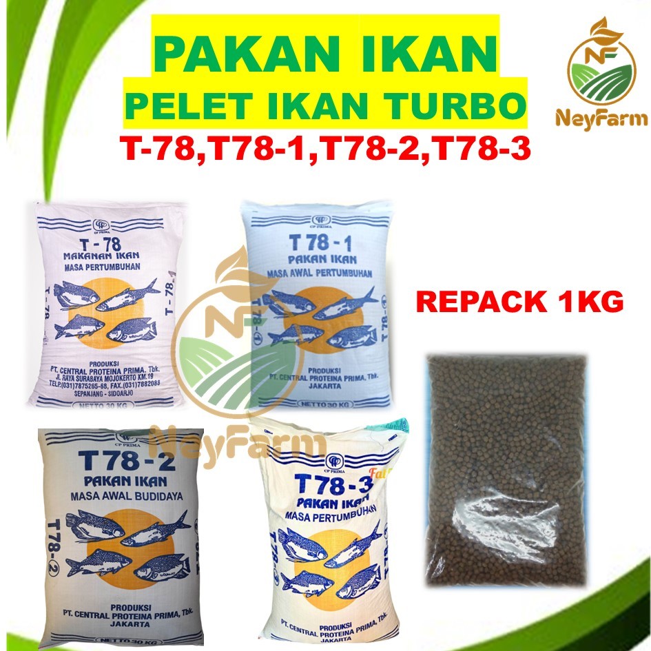 Pelet Pakan T78, T78-1, T78-2, T78-3 Kemasan Repack 1kgMakanan Ikan Benih Bibit Ikan Nila Gurame Lel