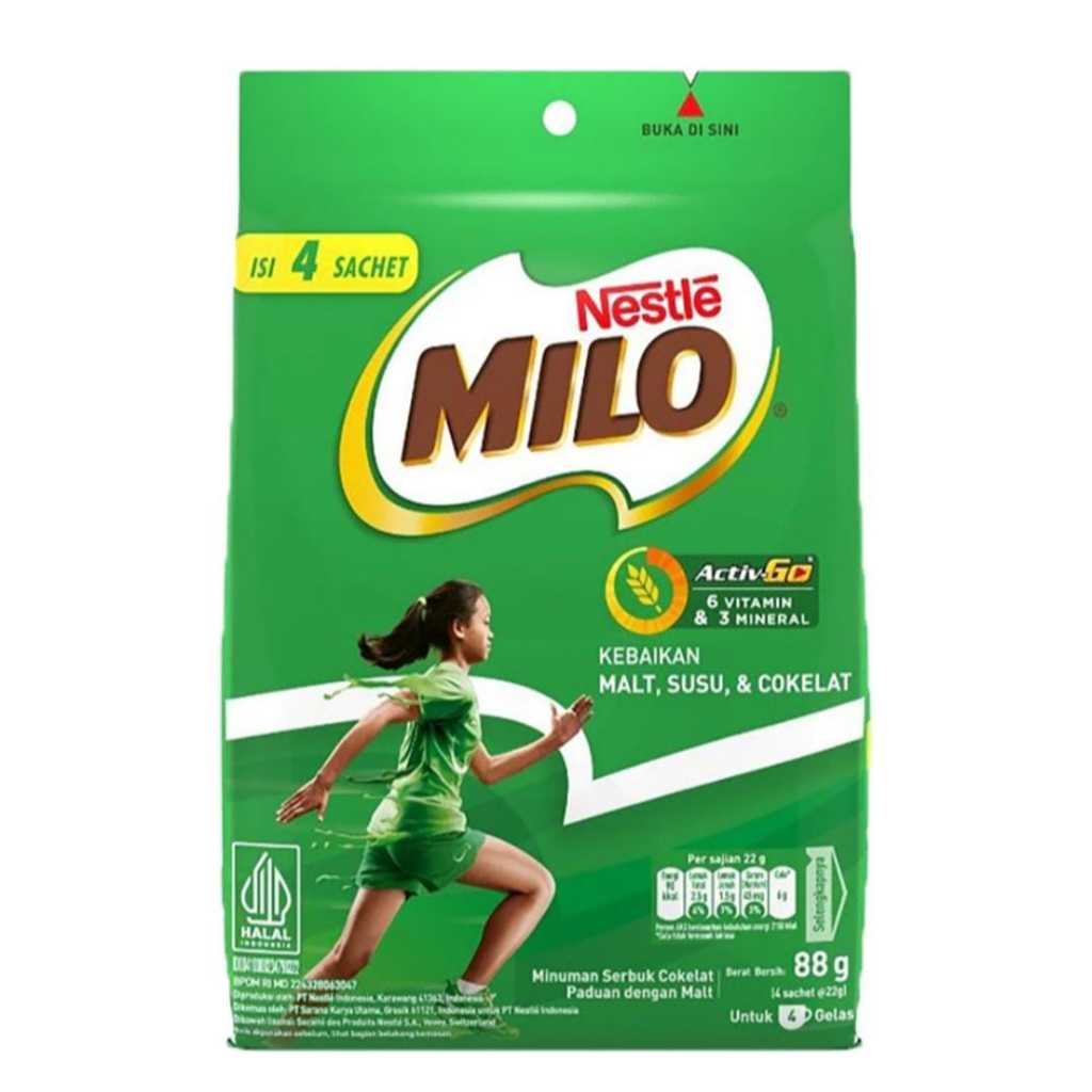 

Milo Activ-Go Susu Cokelat Sachet 4 x 22 gram - Minuman Susu Coklat 88 gram (4Sachet)