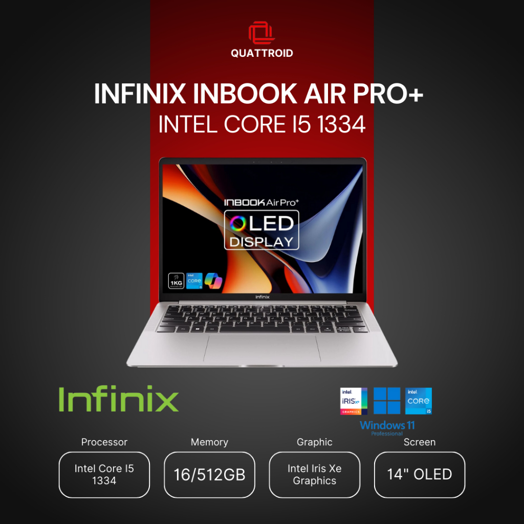 LAPTOP INFINIX INBOOK AIR PRO+ OLED /INTEL CORE I5 1334 / 16GB / 512GB - WINDOWS 11 GARANSI RESMI