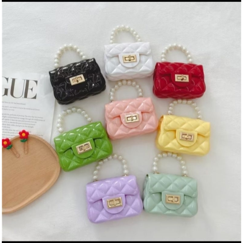 Tas Slempang Jelly Mini - Tas Selempang Mini  Mutiara - Tas Hand bag Rantai Fashion Korea