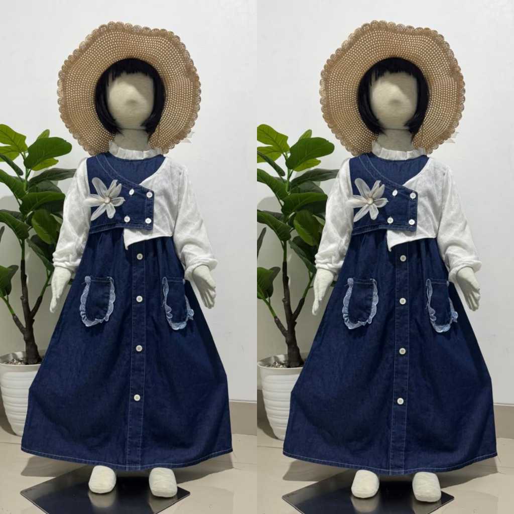 VIRAL TIKTOK Gamis Anak Perempuan viral 2025 gamis mewah buat lebaran Busana Muslim Anak bahan jeans