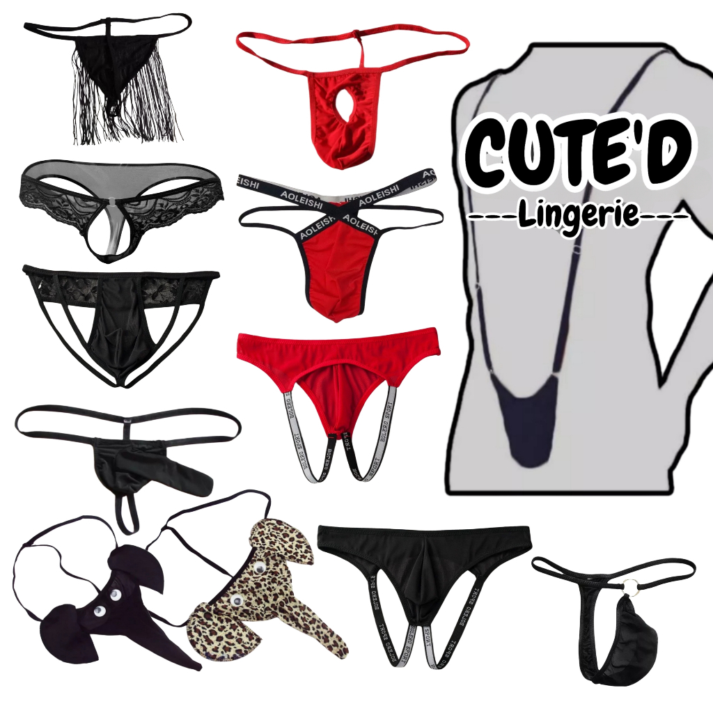D'CUTE Lingerie Celana Dalam Pria/Thong G String Thong CD Lubang Tengah Model Gajah Belalai Rumbai