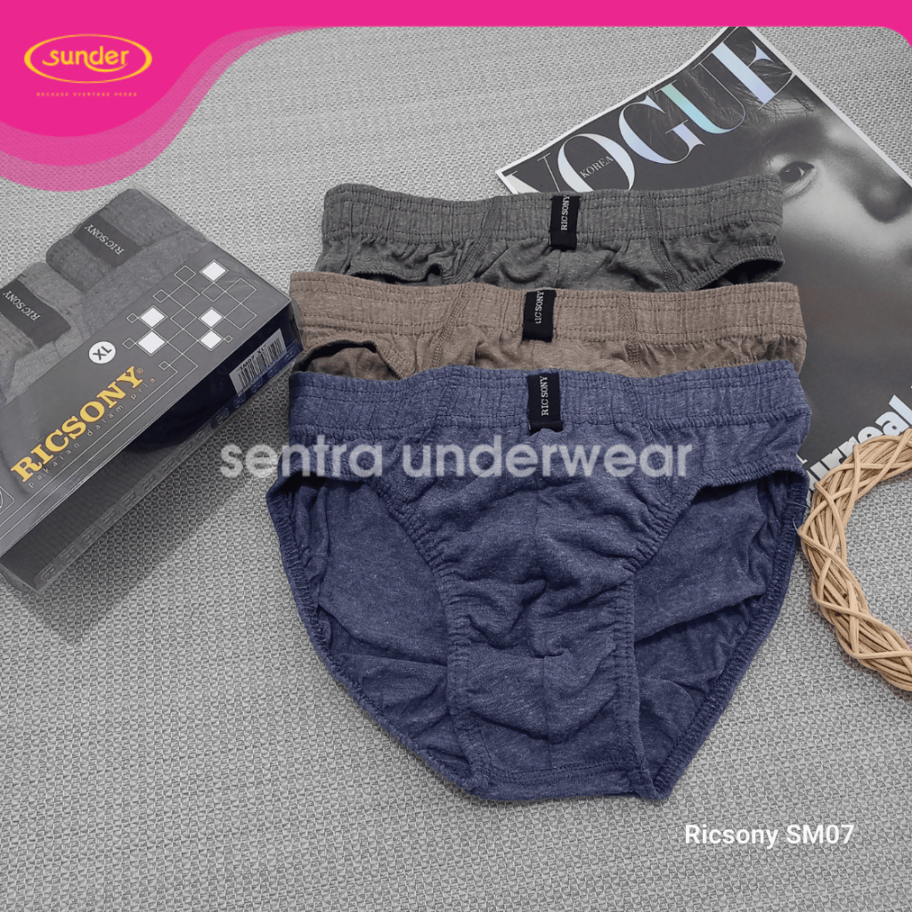 1Box Celana Dalam Pria Dewasa Ricsony SM07 CD Cowok  Grosir Murah Isi 3 Bahan Katun Poliester COD