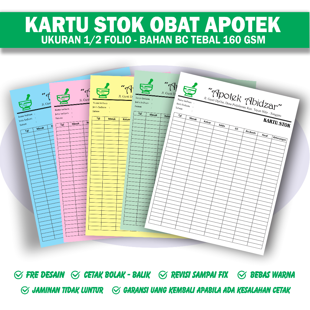 

Cetak kartu stok Apotek / kartu stok barang custom