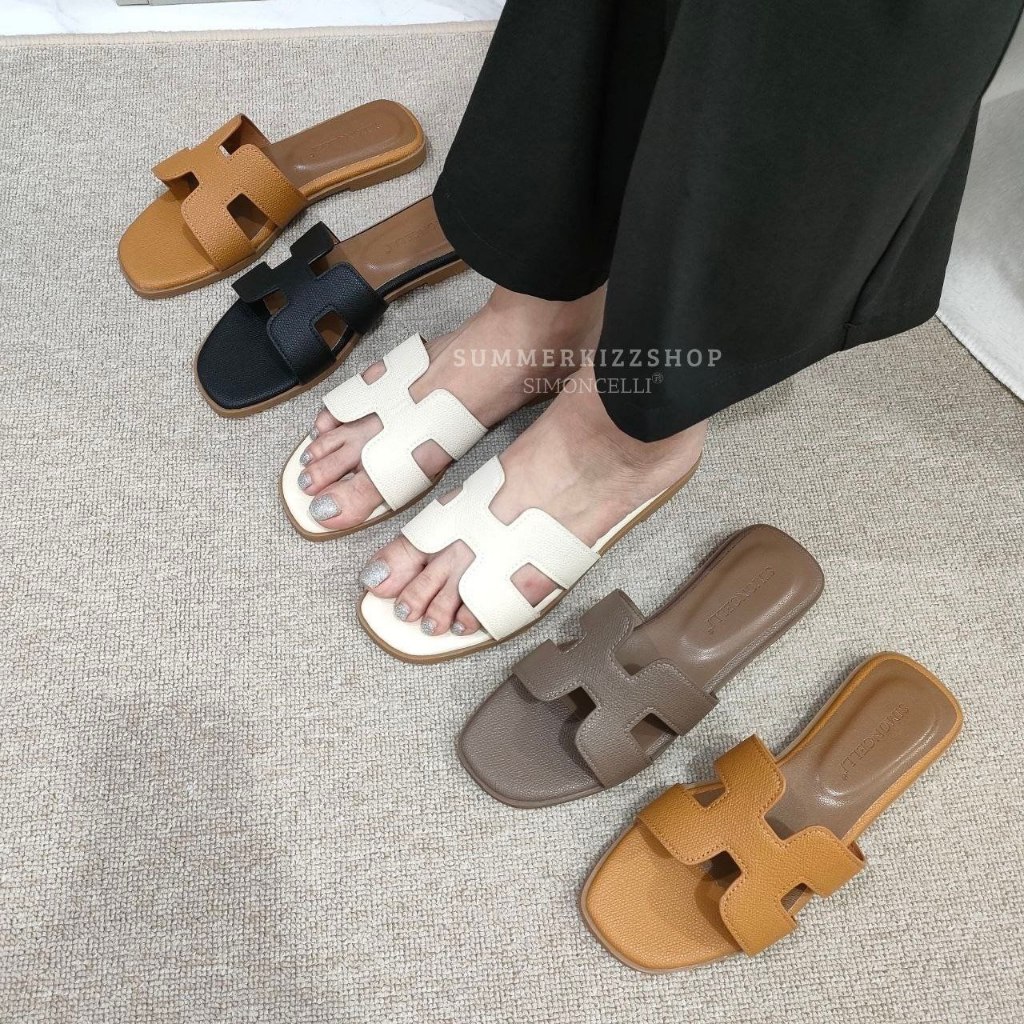 Simoncelli Sandal Flat Wanita | Sandal Wanita | Sandal Korea | Sendal Hitam Black | Sandal Kerja | S