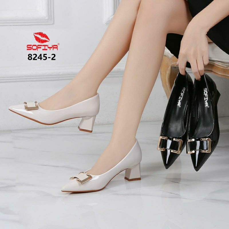 SOFIYA Pantopel Kerja Wanita Sepatu Kantor Elegan Hak Tahu 5 Cm Glossy Mewah