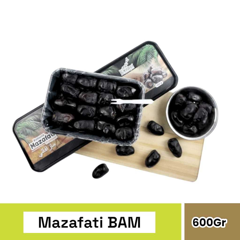 

Kurma Bam Mazafati Ranuna Dagung Tebal Tekstur Lembut warna hitam pekat