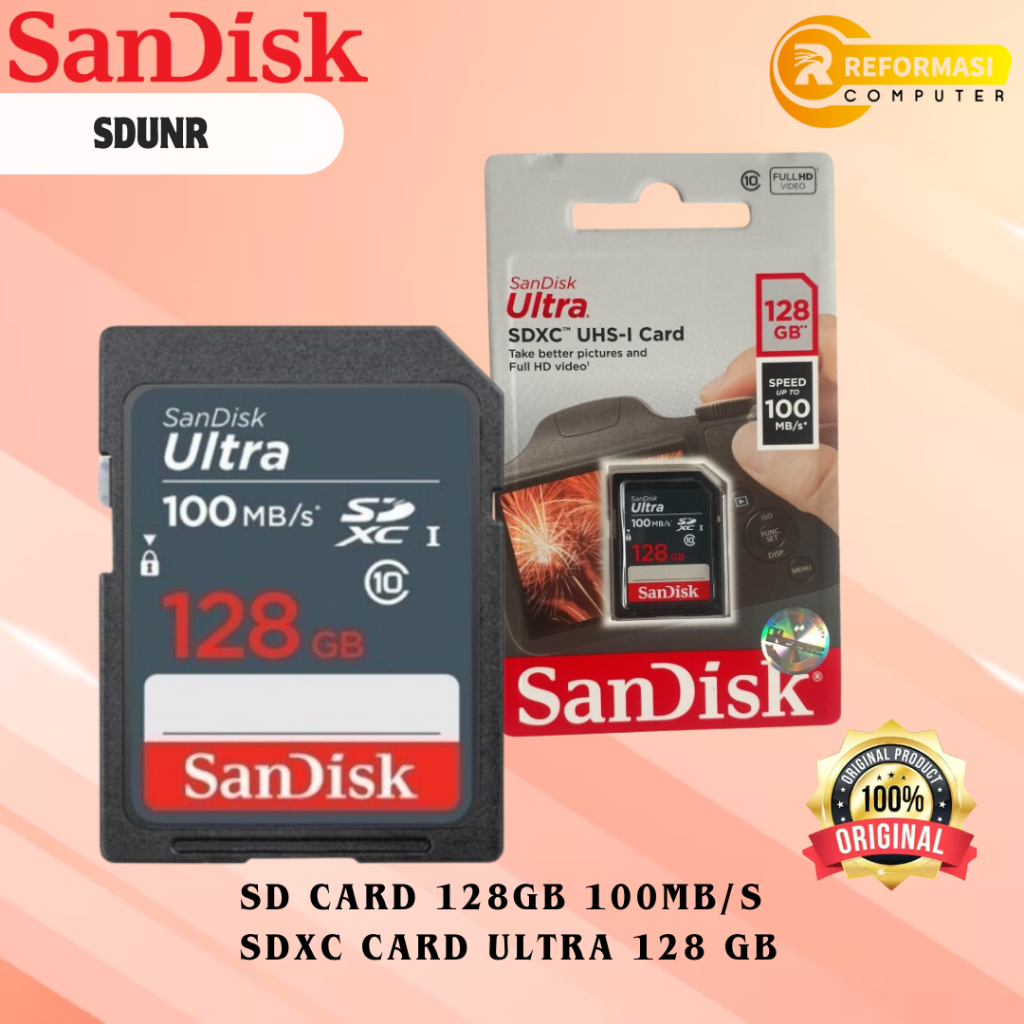 SANDISK SD CARD SANDISK ULTRA 128GB 100MB/S - SDXC CARD ULTRA 128 GB ORIGINAL
