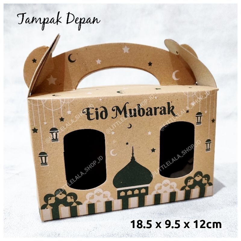 

Kotak Hampers Lebaran isi 2 toples 650ml size 18,5x9,5x12cm CM/kotak hampers idul fitri jendela dua