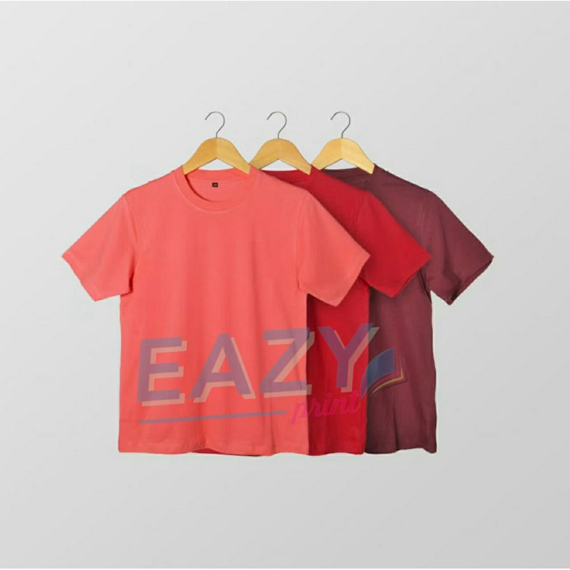 EAZY KAOS POLOS RED SERIES SALEM MERAH SOLID MAROON BAJU TSHIRT COTTON COMBED 30s TANGAN PENDEK DEWA