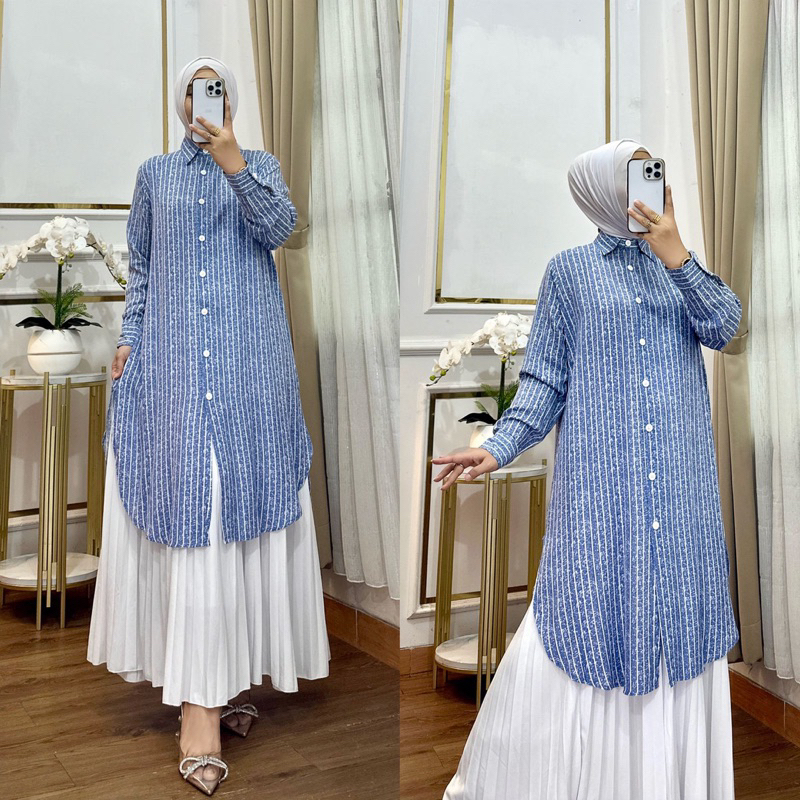 Kemeja Tunik Salur blue/navy katun rayon