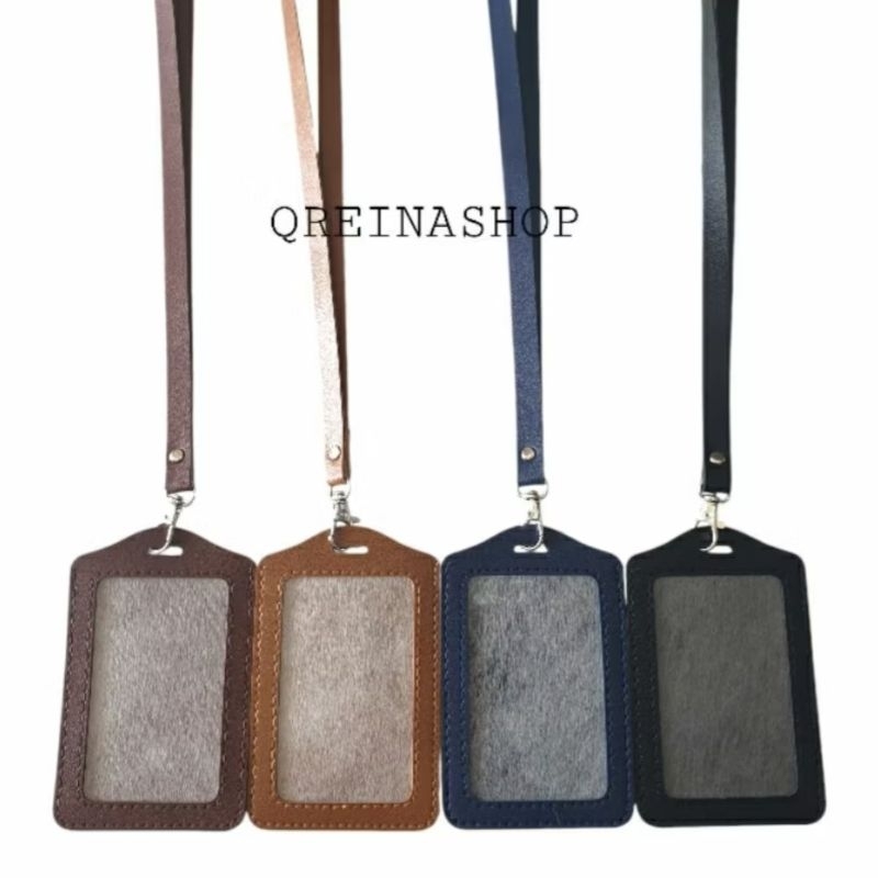 

#Qreinashop Tali & Id Card Kulit Sintesis || Name Tag Kulit Berwarna || Elegan Lanyard Card Holder