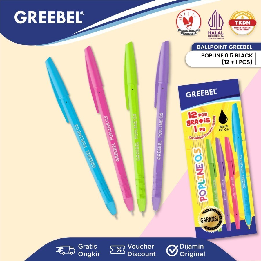 

Pena Pulpen Greebel PopLine 0.5mm Hitam Ballpoint Pen Popline Black [1 Pak Isi 12 Pcs]