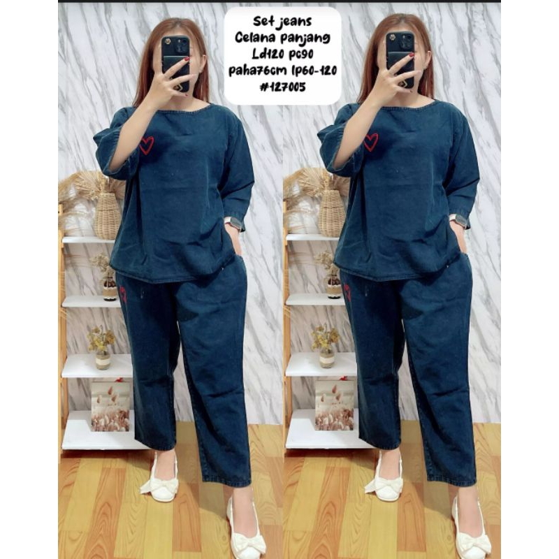Setelan jeans wanita celana panjang 127005 - setelan wanita jeans Love