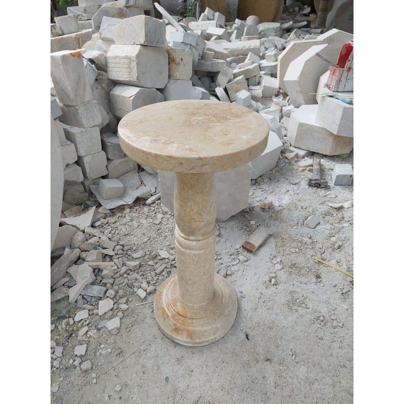 Tatakan tempat pot bonsai batu marmer putih krem