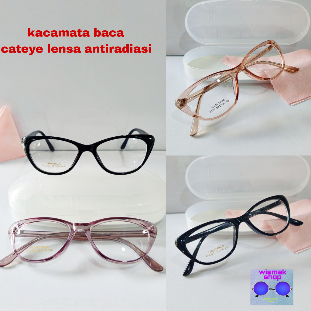 Kacamata baca lensa antiradiasi frame model cateye kecil bisa juga ukuran minus
