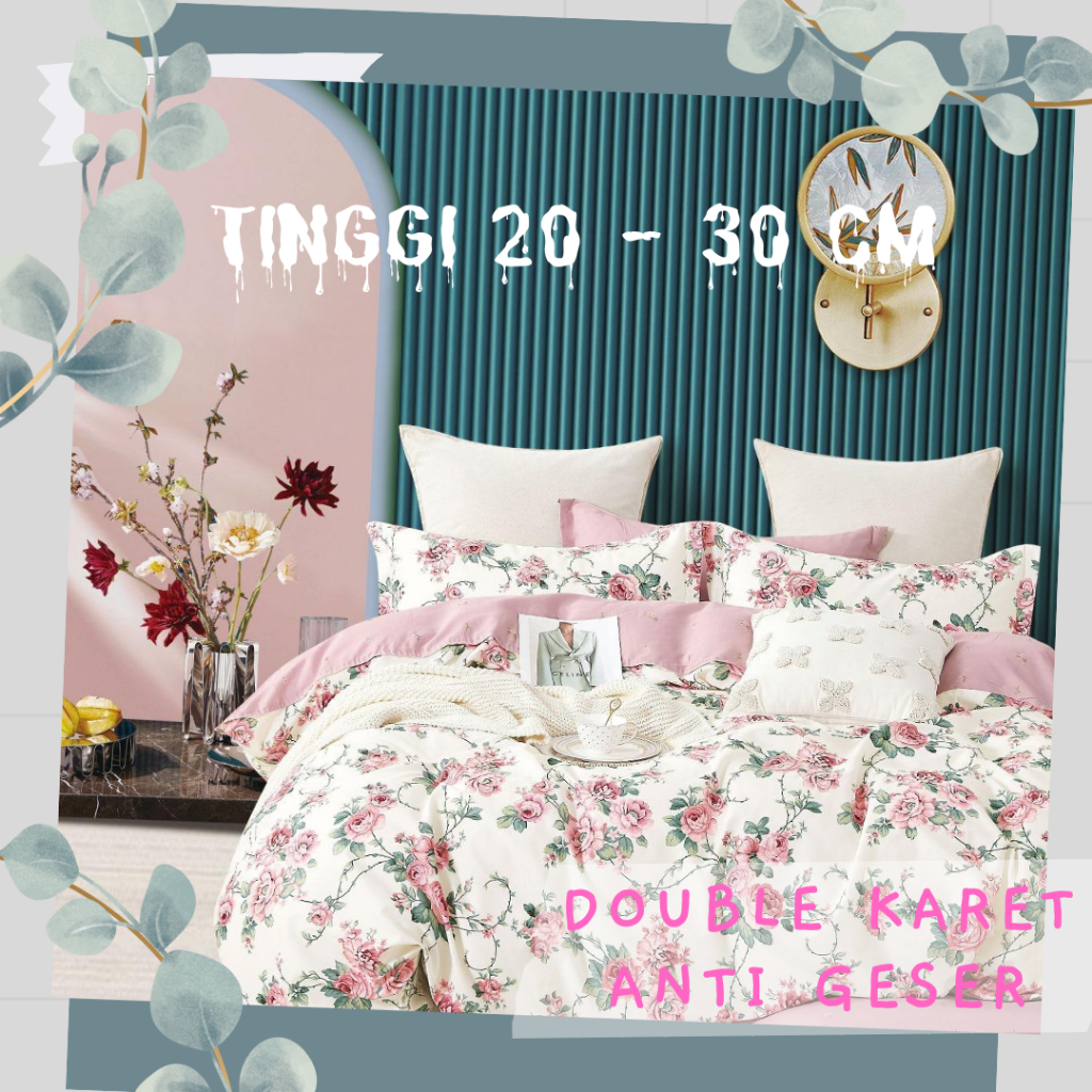 DRS Sprei Double Karet Anti Geser Motif Bunga Aesthetic Microsilk Ukuran 200 180 160 120 Tinggi 20 -