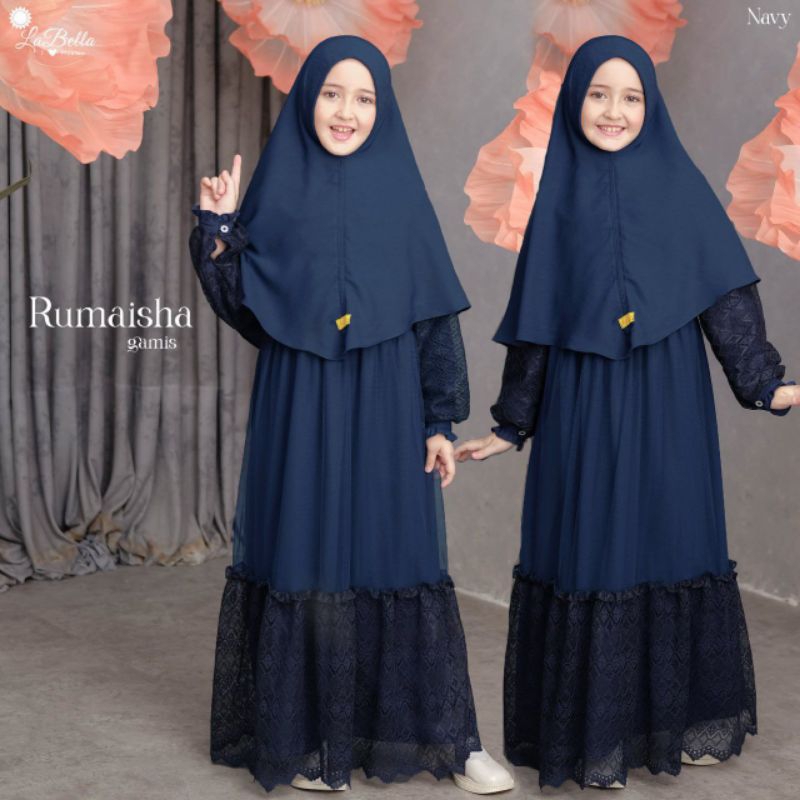 ONE SET GAMIS ANAK RUMAISHA BY LABELLA ANAK TANGGUNG 5 6 7 8 9 10 11 12 TAHUN GAMIS PESTA WARNA NAVY
