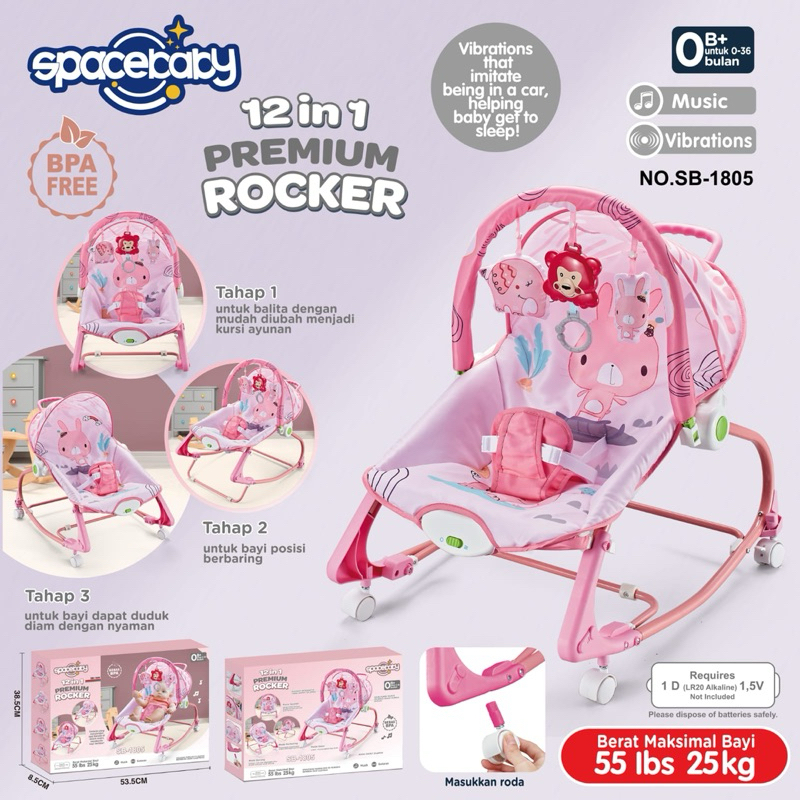 Makassar  SPACEBABY PREMIUM Baby Bouncer Rocker SB 1805 + Roda + Kanopi Rocking Chair Space Baby
