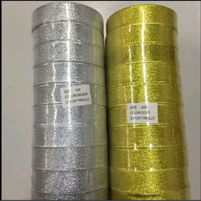 

Pita metalik mas / perak 2cm 3/4 inch 25 yard