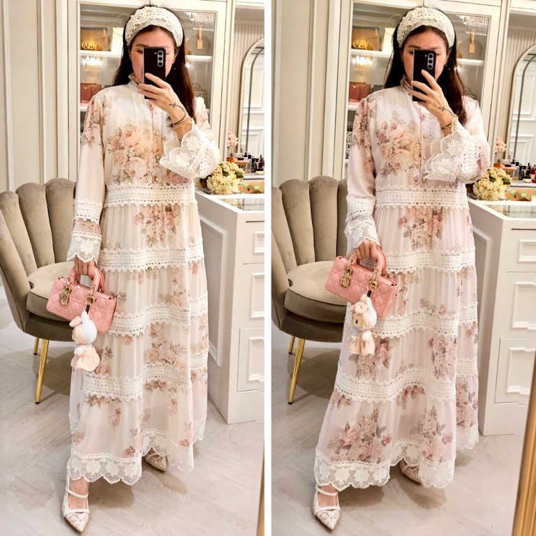 Tren Kekinian Midi  Gamis  Dress  Set Rok Meijiwang Premium