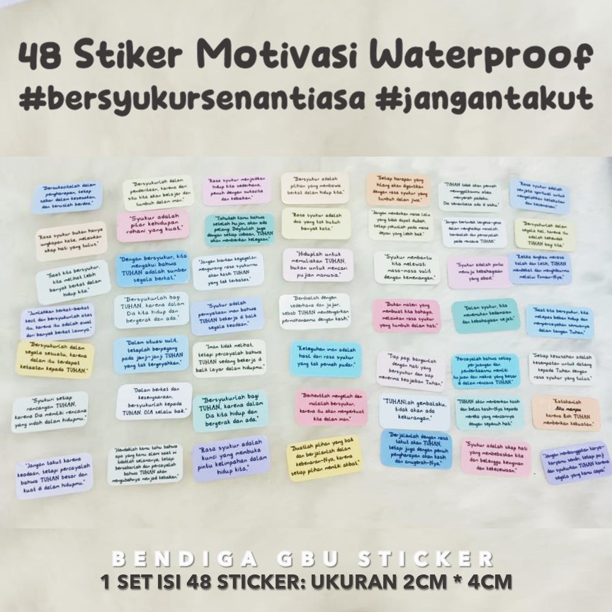 

ELSTUDIO 48 Stiker MOTIVASI vinyl WATERPROOF PASTEL bersyukur senantiasa, jangan takut
