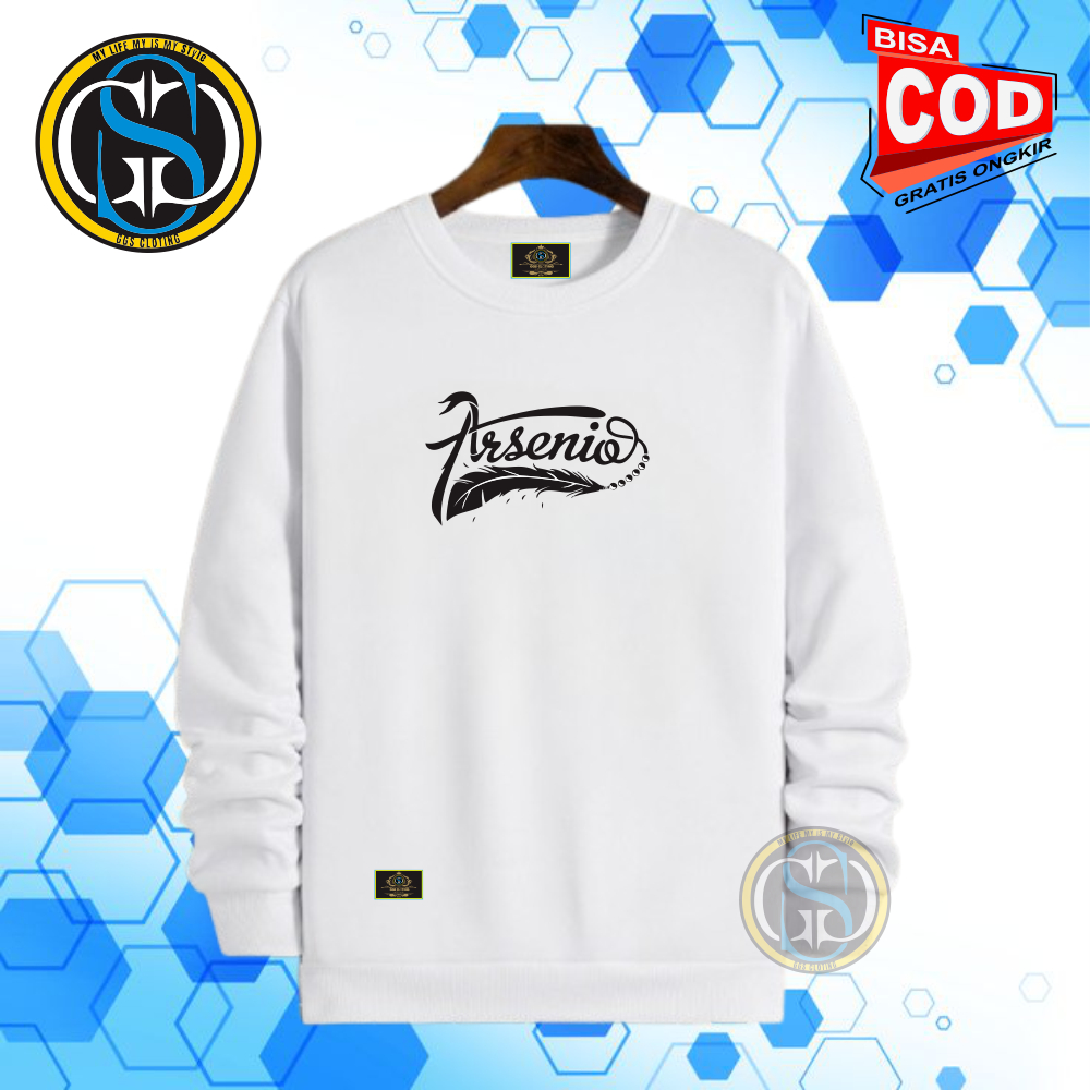 Jaker Crewneck Pria Wanita Oblong Lengan Pajang Motif Bulu Keren Warna Putih Katun Fleece Tebal Adem