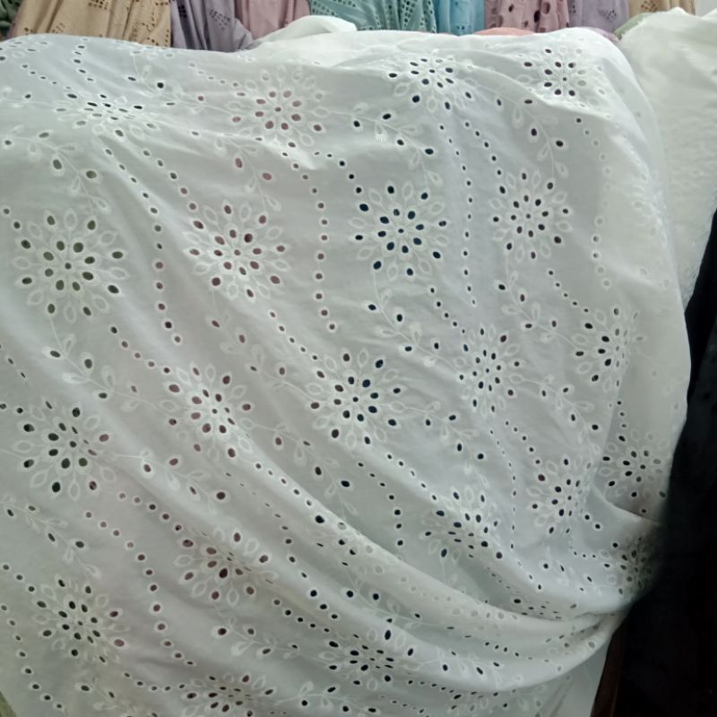 Bahan kain katun bordir bolong premium kain katun bordir bunga bolong terbaru