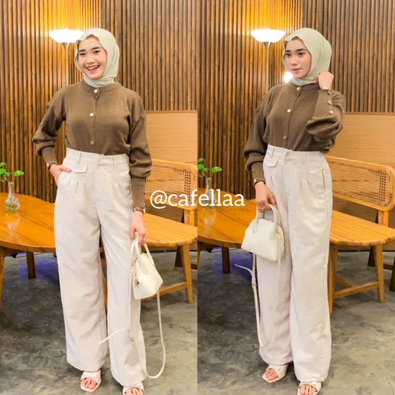 One Set Wanita / Cardigan Rajut Knit + Oro Pants Haighwaist / Setelan Wanita / Setelan Wanita Kekini