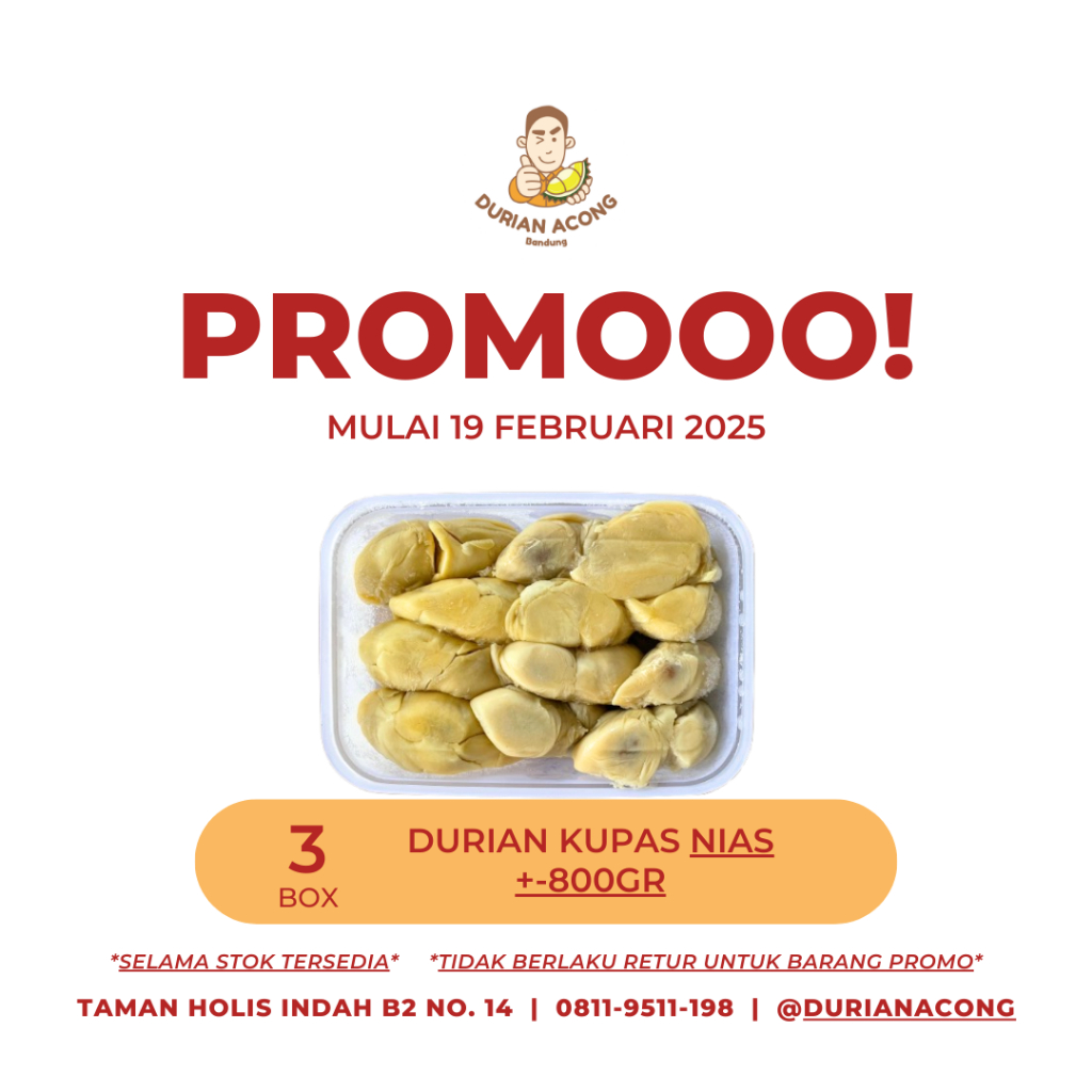 

PROMO - 3BOX Durian Kupas NIAS +-800gr