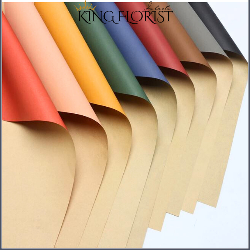 

20 LEMBAR Flower Wrapping Paper Bi Color Kraft Cellophane Kertas Buket Motif VINTAGE Bunga Florist 6055