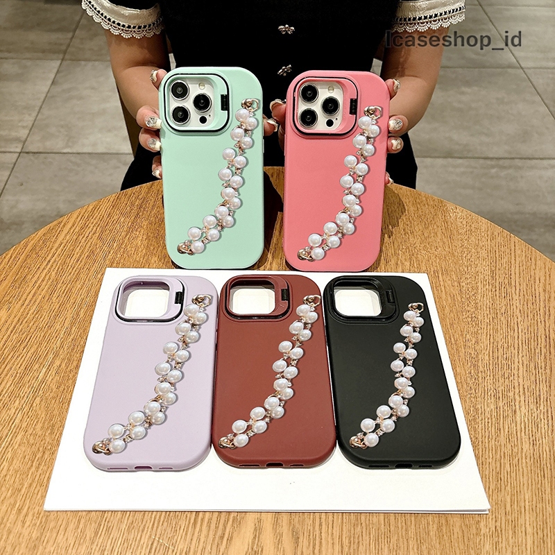 SOFTCASE FOR IPHONE 7 7+ 8 8+ X XR XS MAX 11 12 PLUS PRO PROMAX MACARON STAND GELANG RANTAI MUTIARA 