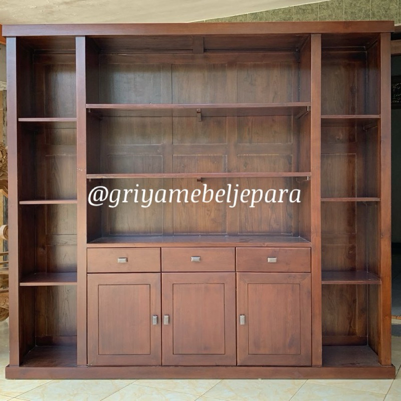 lemari buku minimalis kayu jati jepara